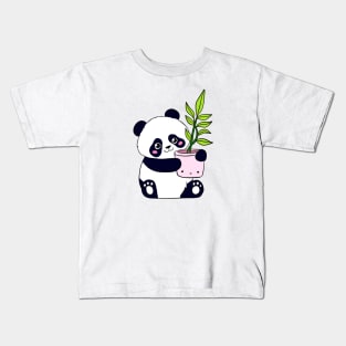 Cute panda holding a plant Kids T-Shirt